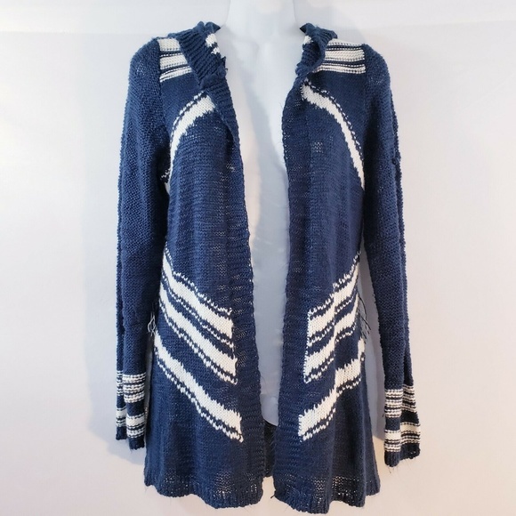 BONGO Womens Sweater Navy Blue Ivory Striped Fring - Picture 2 of 8